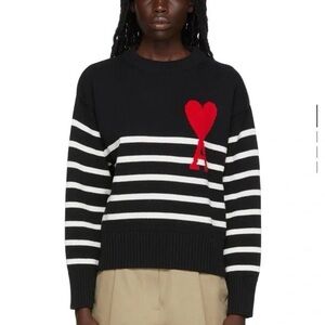 Ami Alexandre Mattiussi Heart organic cotton Sweater stripe black white oversize